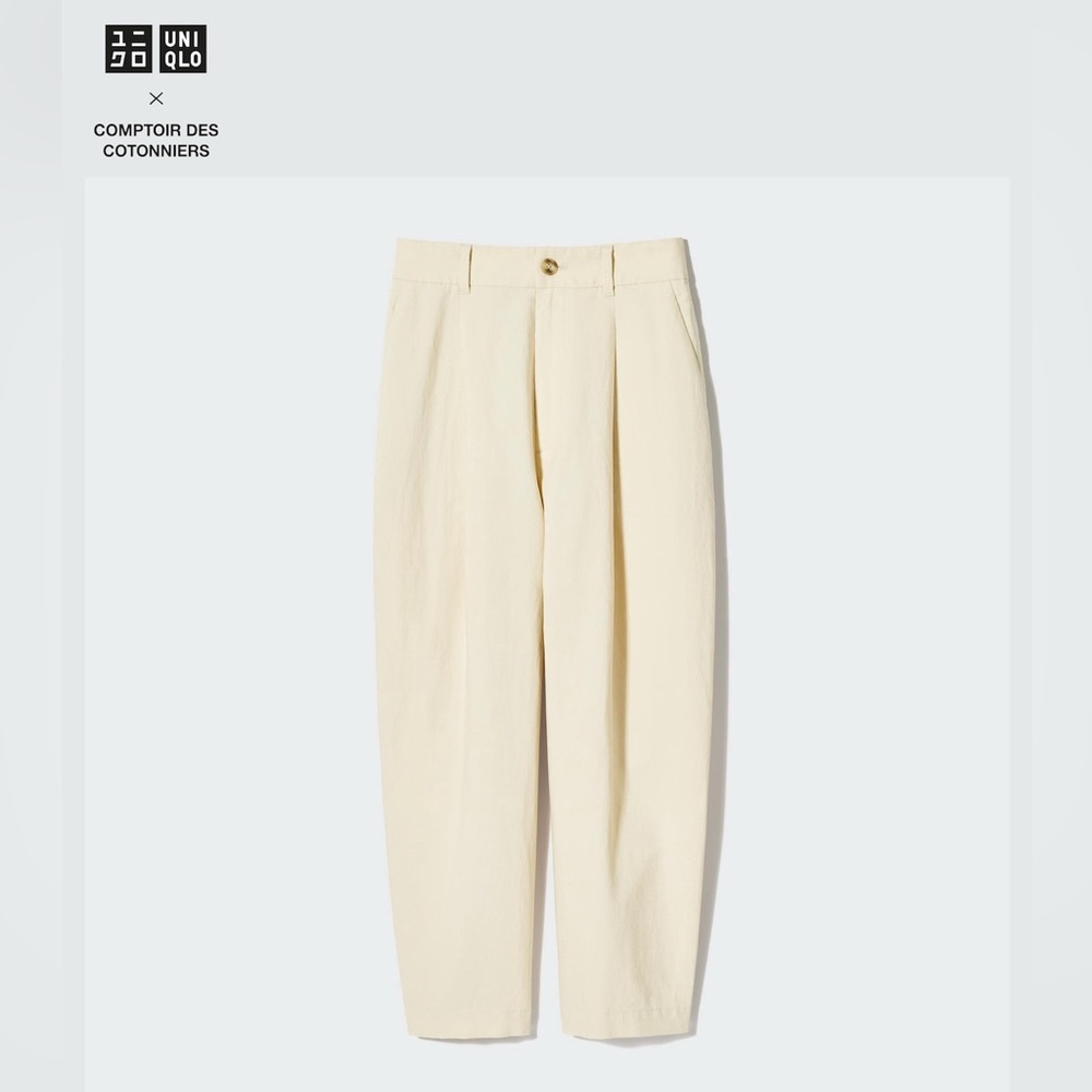 Uniqlo Comptoir Des Cotonniers Beige Linen Blend Tapered Pleated Pants. Small.